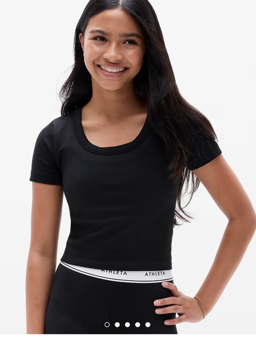 Athleta Girls Rise Above Rib Crop Tee Black Scoop Neck
